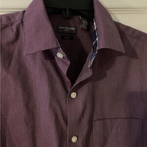 Van Heusen Purple Dress Shirt Slim Fit Contrast Cuff